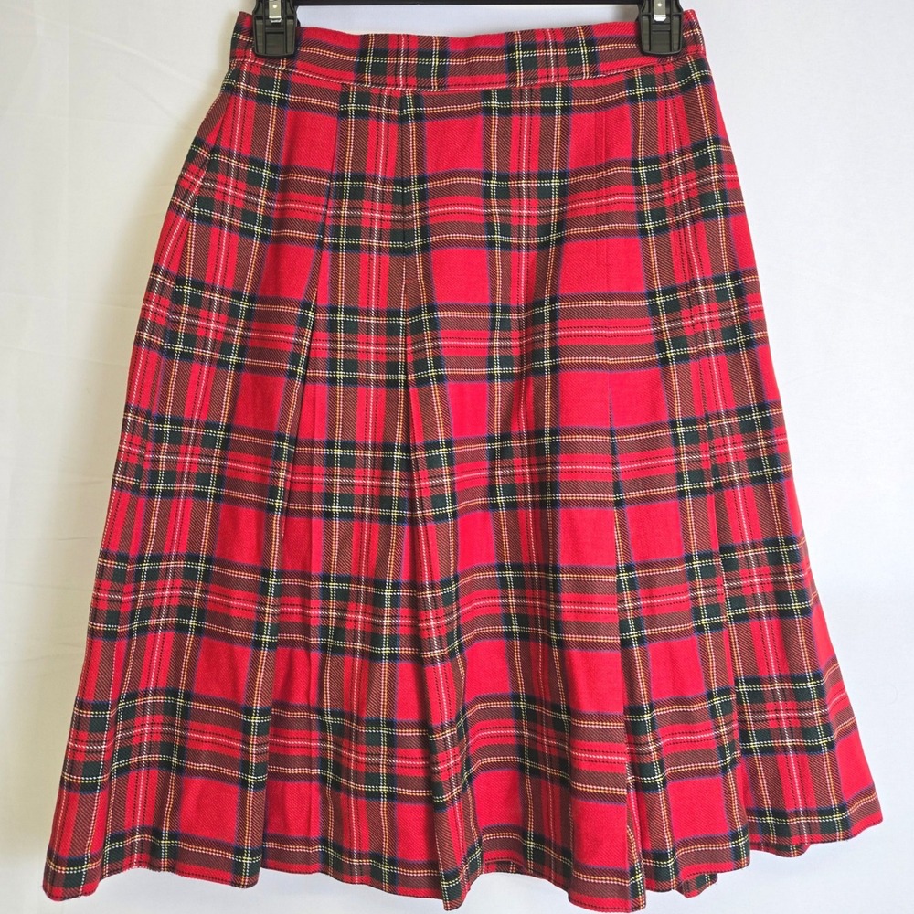 Worthington Pleated Classic Tartan Plaid Midi Skirt, Red, MP-3307 Size 6 Vintage